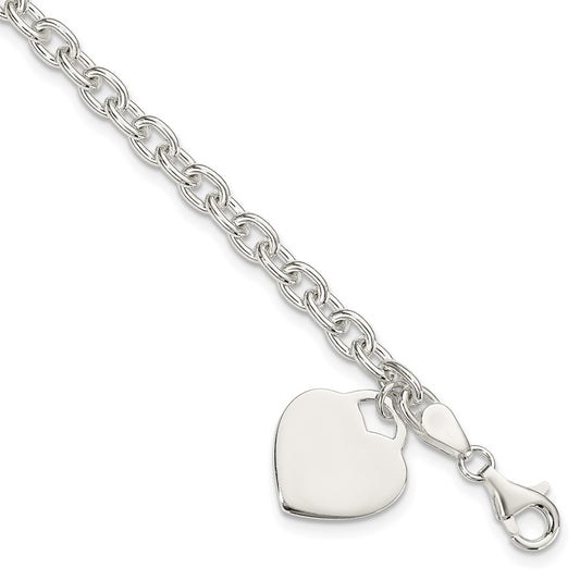 Polished Engravable 925 Sterling Silver 1.5 mm Heart Charm Bracelet Length 8.5 inches Width With Lobster Claw Clasp