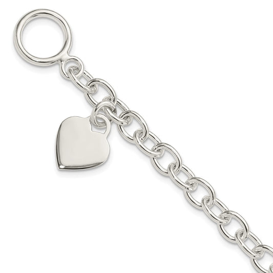 Polished Engravable 925 Sterling Silver Dangling Heart Charm Bracelet Length 7.25 inches Width 14 mm With Hidden Safety Clasp