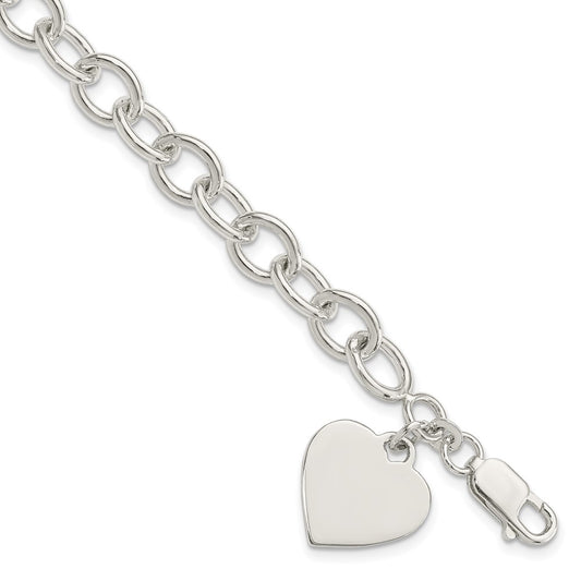 Polished Engravable 925 Sterling Silver Heart Fancy Link Bracelet Length 7.25 inches Width 16 mm With Lobster Claw Clasp