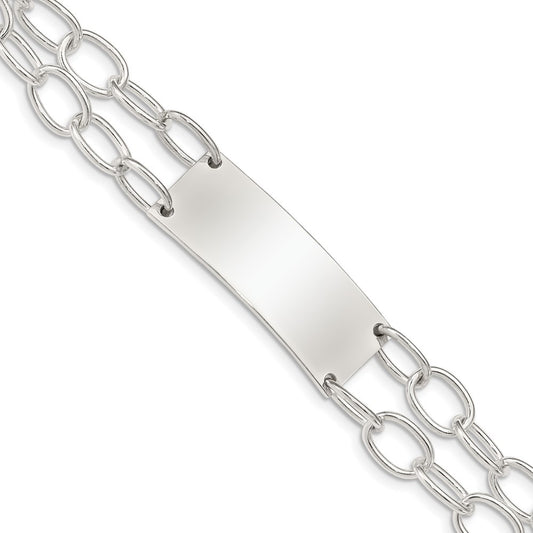 Polished Engravable 925 Sterling Silver Double Strand Oval Link ID Bracelet Length 7.25 inches Width 5 mm With Hidden Safety Clasp
