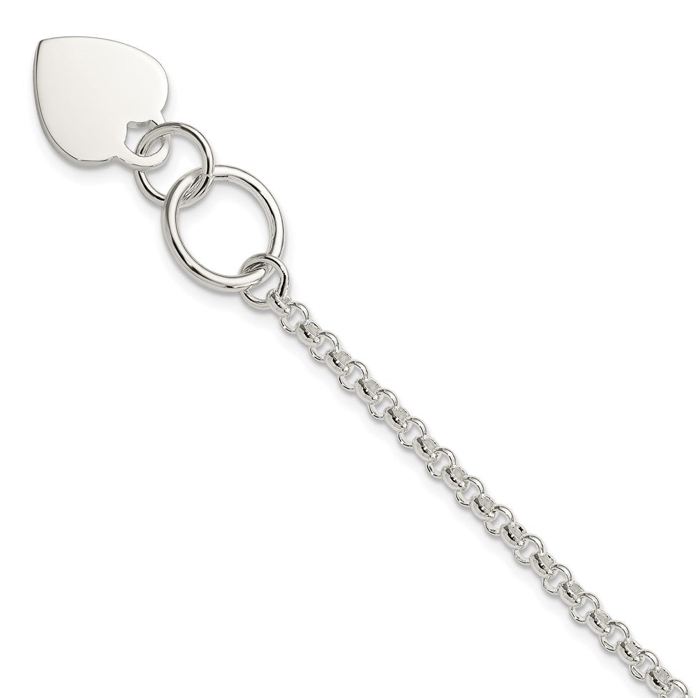 Polished Engravable 925 Sterling Silver Fancy Heart Bracelet Length 7.5 inches Width 11 mm With Hidden Safety Clasp
