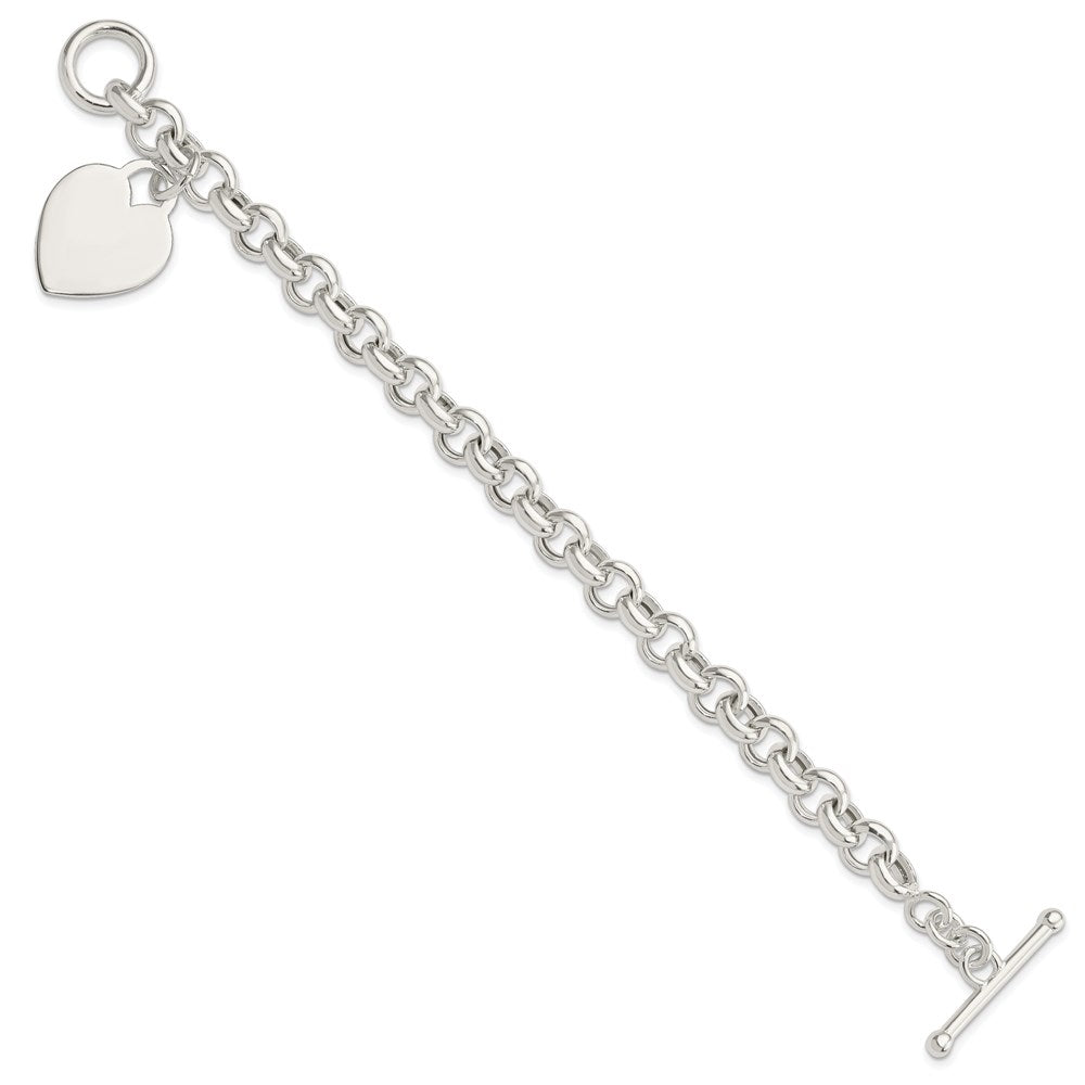 Polished Engravable 925 Sterling Silver Heart Toggle Bracelet Length 7.5 inches Width 20 mm With Hidden Safety Clasp
