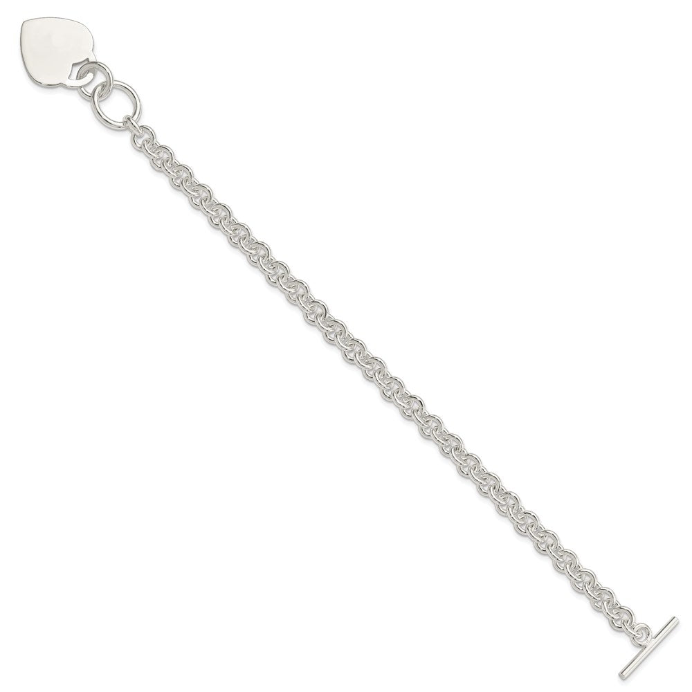 Polished Engravable 925 Sterling Silver Polished Heart Bracelet Length 8.5 inches Width 7 mm With Hidden Safety Clasp