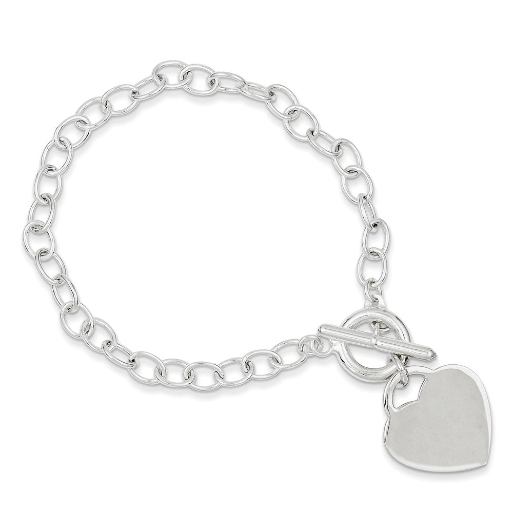 Polished Engravable 925 Sterling Silver Oval Link Heart Bracelet Length 7.5 inches Width 5 mm With Hidden Safety Clasp