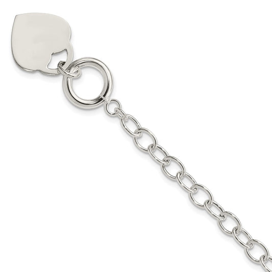 Polished Engravable 925 Sterling Silver Oval Link Heart Bracelet Length 8.5 inches Width 5 mm With Hidden Safety Clasp