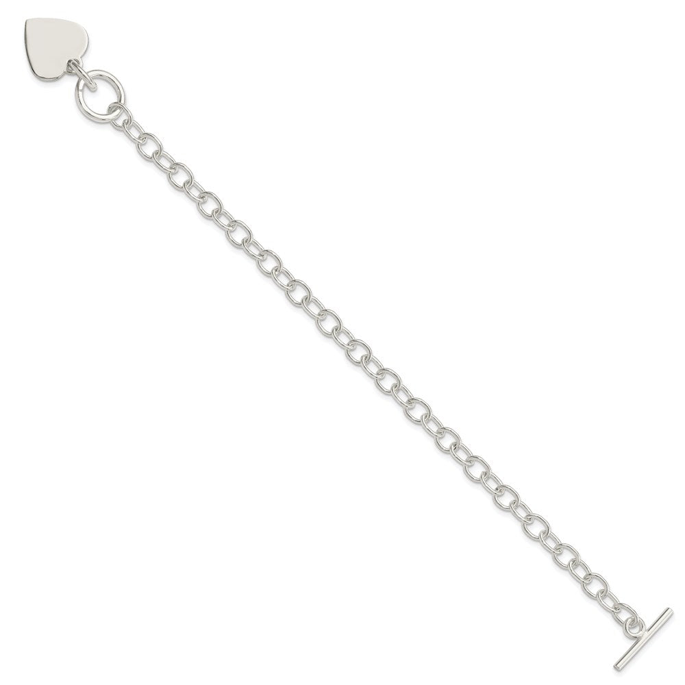 Polished Engravable 925 Sterling Silver Polished Heart Charm Bracelet Length 7.5 inches Width 15 mm With Hidden Safety Clasp