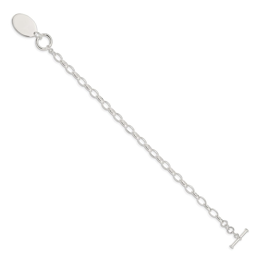 Engravable 925 Sterling Silver Fancy Oval Disc Bracelet Length 7 inches Width 21 mm With Hidden Safety Clasp