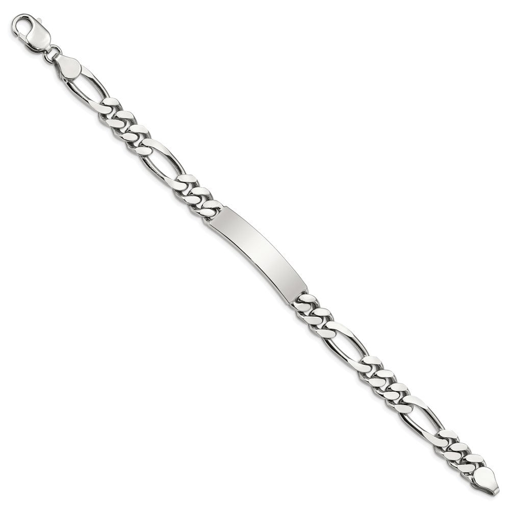 Polished Engravable 925 Sterling Silver Polished Figaro Link ID Bracelet For Men Length 8.5 inches Width 8 mm With Lobster Claw Clasp