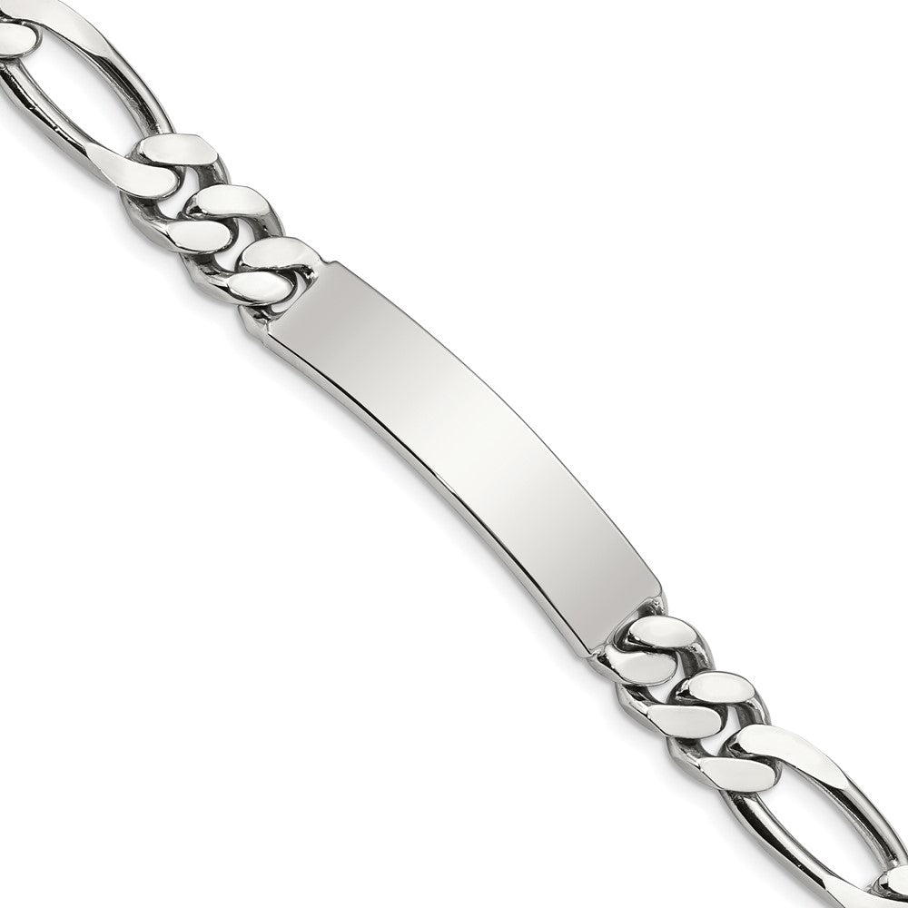 Polished Engravable 925 Sterling Silver Polished Figaro Link ID Bracelet For Men Length 8.5 inches Width 8 mm With Lobster Claw Clasp