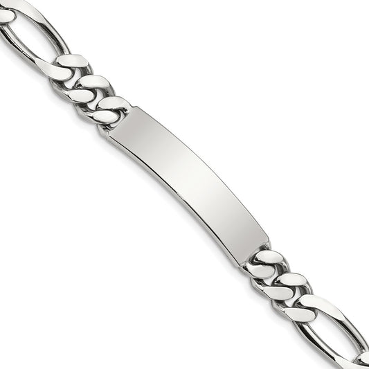 Polished Engravable 925 Sterling Silver Polished Figaro Link ID Bracelet For Men Length 8.5 inches Width 8 mm With Lobster Claw Clasp