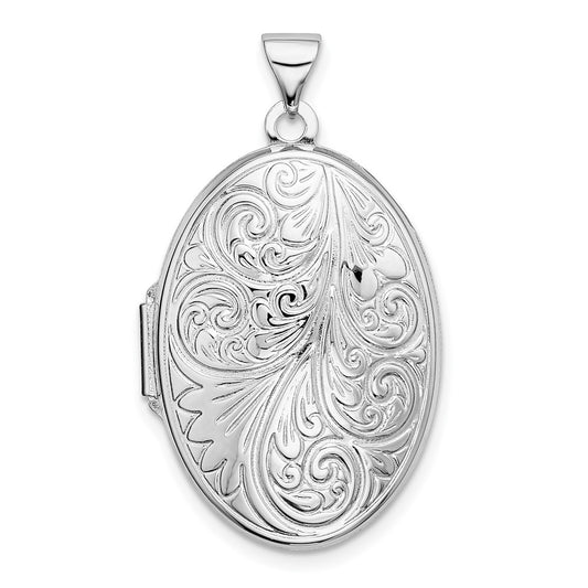 925 Sterling Silver Scroll Oval Locket Engravable Charm Pendant Jewelry Gifts (Length 1.31" Width 0.76")