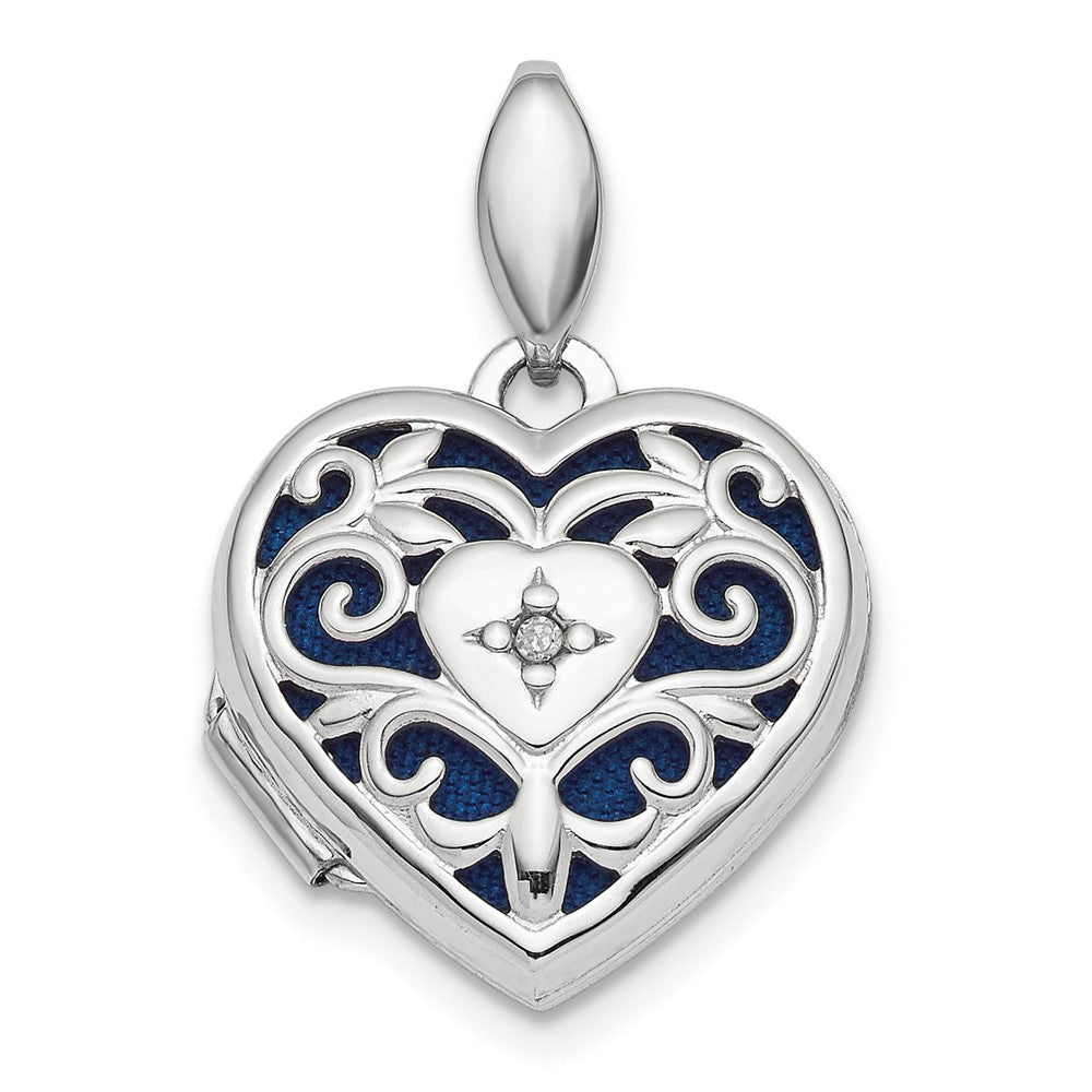 925 Sterling Silver Polished Filigree Diamond Heart Locket Engravable Charm Pendant Jewelry Gifts (Length 0.91" Width 0.6")