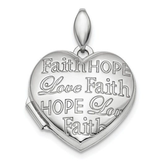925 Sterling Silver Faith Hope Love 18mm Heart Locket Engravable Charm Pendant Jewelry Gifts (Length 0.96" Width 0.72")