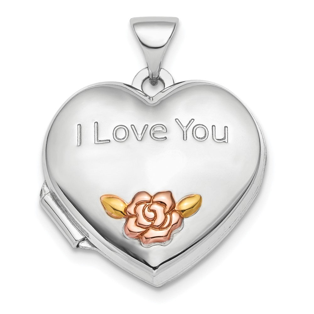 925 Sterling Silver Rose Gold tone Flower I Love You Heart Locket Engravable Charm Pendant Jewelry Gifts (Length 0.94" Width 0.72")