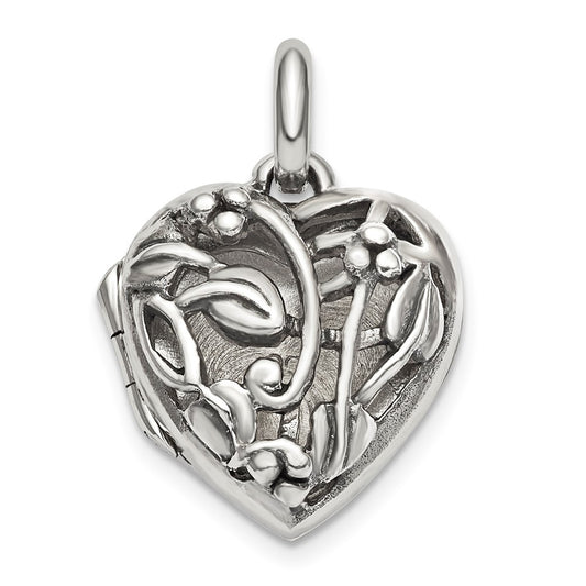 925 Sterling Silver Antiqued Filigree Top Polished Back 16mm Heart Locket Engravable Charm Pendant Jewelry Gifts (Length 0.91" Width 0.65")