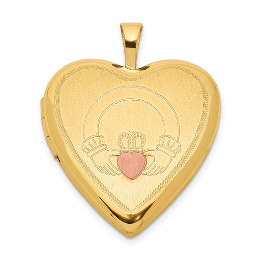925 Sterling Silver Gold plated 20mm Claddagh Enameled Heart LocketEngravable Charm Pendant Jewelry Gifts (Length 0.98" Width 0.76")