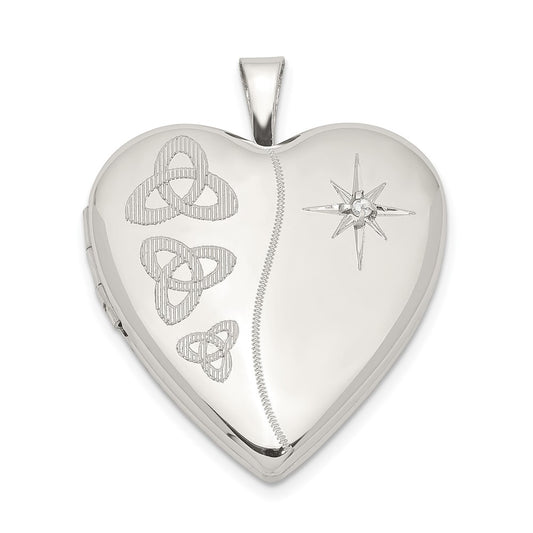 925 Sterling Silver 20mm Diamond Trinity Heart Locket Engravable Charm Pendant Jewelry Gifts (Length 0.98" Width 0.77")