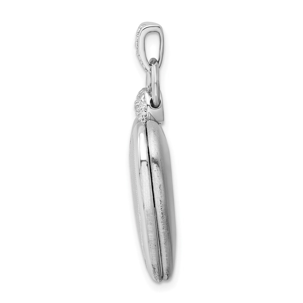 925 Sterling Silver 21mm Diamond Accented Satin Locket Engravable Charm Pendant Jewelry Gifts (Length 1.27" Width 0.76")