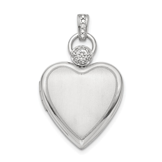 925 Sterling Silver 21mm Diamond Accented Satin Locket Engravable Charm Pendant Jewelry Gifts (Length 1.27" Width 0.76")