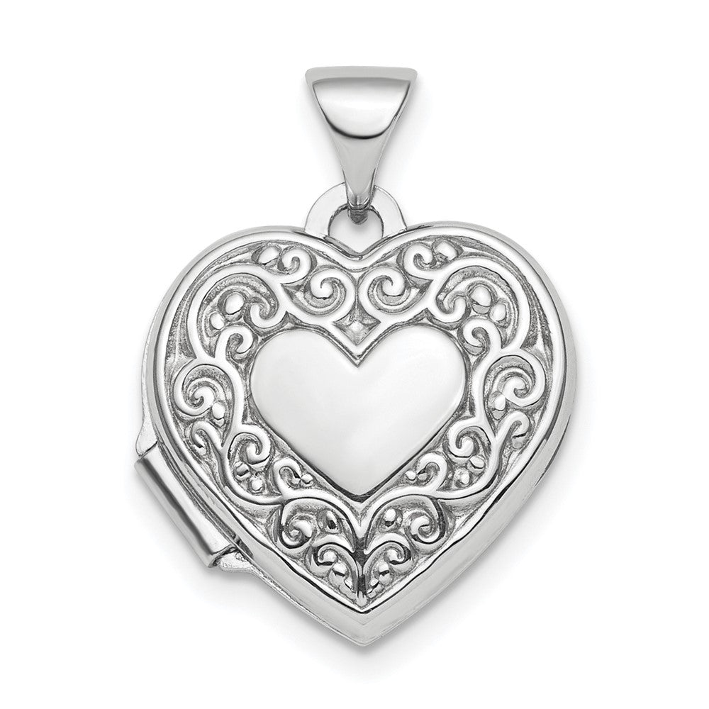 925 Sterling Silver Scroll Border Reversible 15mm Heart Locket Engravable Charm Pendant Jewelry Gifts (Length 0.82" Width 0.61")