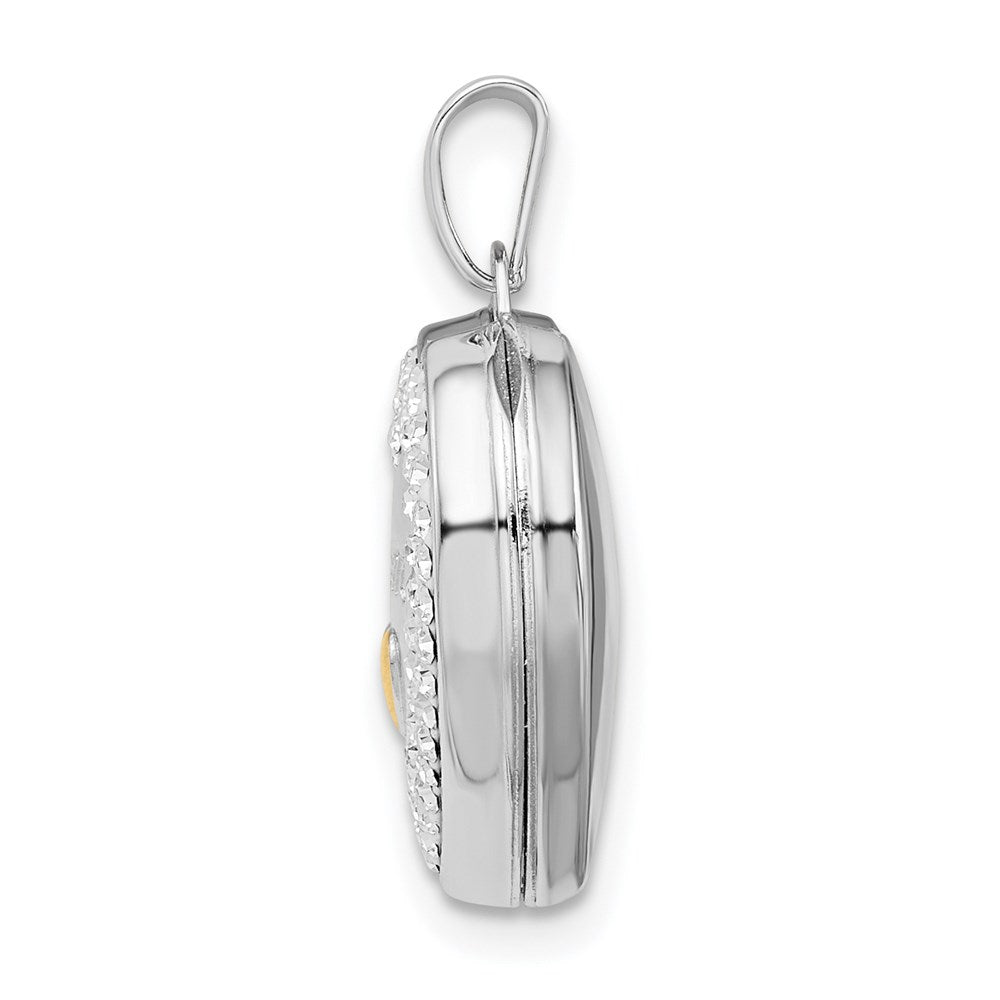 925 Sterling Silver Gold tone Preciosa Crystal Mom Heart Locket Engravable Charm Pendant Jewelry Gifts (Length 0.82" Width 0.61")