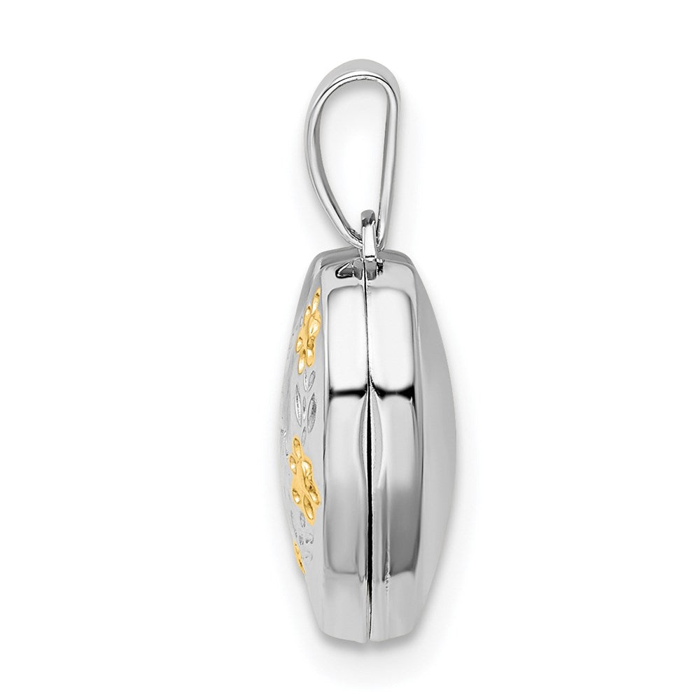 925 Sterling Silver Gold tone Floral Mom Heart Locket Engravable Charm Pendant Jewelry Gifts (Length 0.69" Width 0.48")