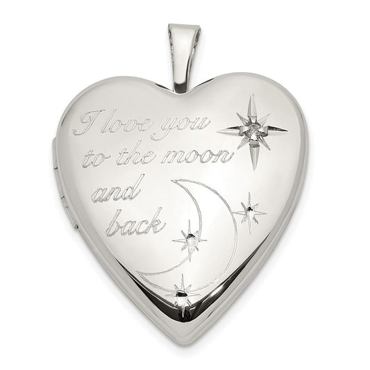 925 Sterling Silver 20mm LOVE TO THE MOON Diamond Heart Locket Engravable Charm Pendant Jewelry Gifts (Length 0.98" Width 0.76")