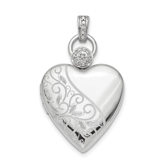 925 Sterling Silver 21mm Heart Dia. Accent Diamond Cut Satin Locket Engravable Charm Pendant Jewelry Gifts (Length 1.26" Width 0.76")