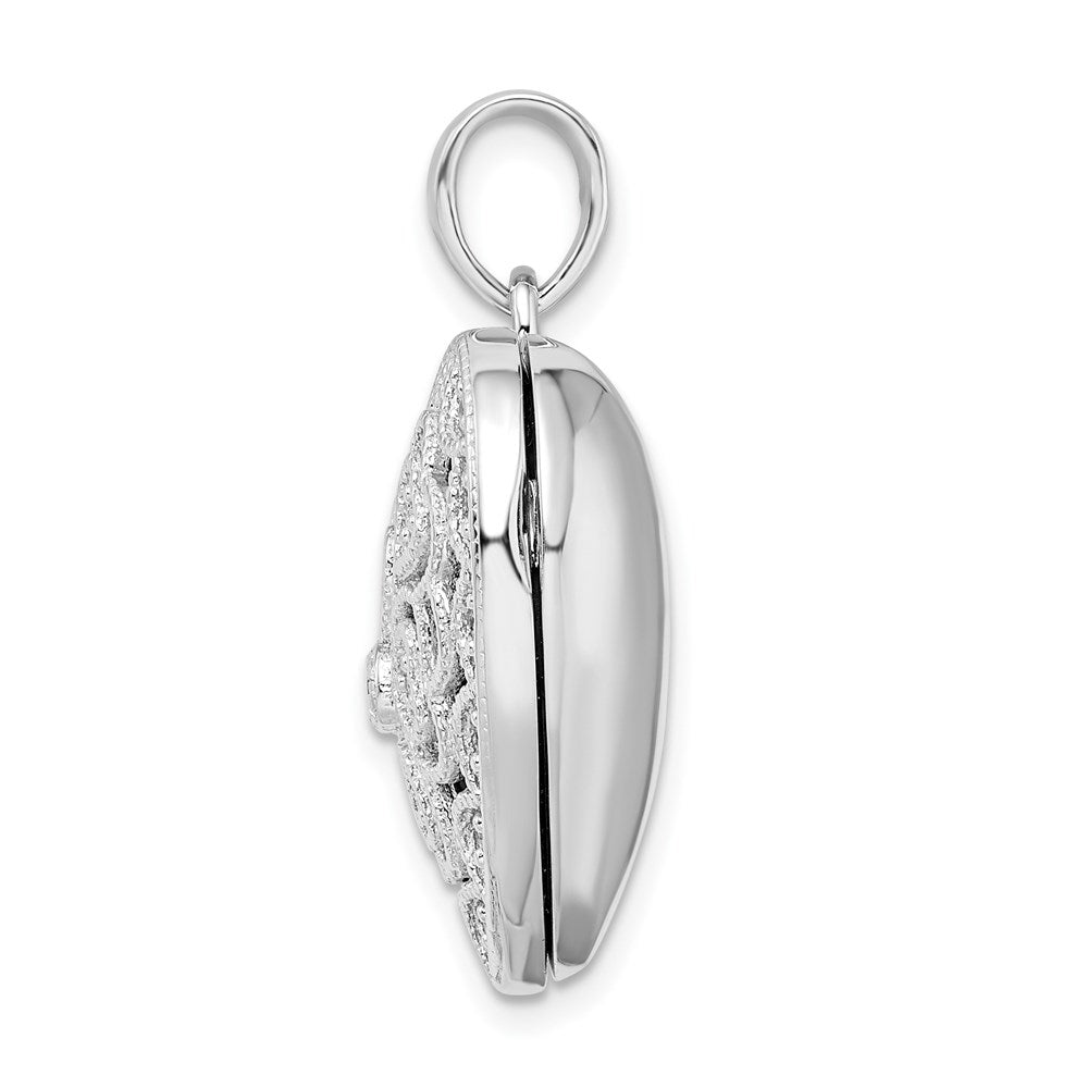 925 Sterling Silver Fancy CZ Heart Locket Engravable Charm Pendant Jewelry Gifts (Length 1.2" Width 0.95")