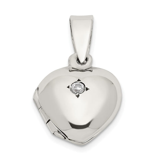 925 Sterling Silver CZ Heart Locket Engravable Charm Pendant Jewelry Gifts (Length 0.74" Width 0.47")