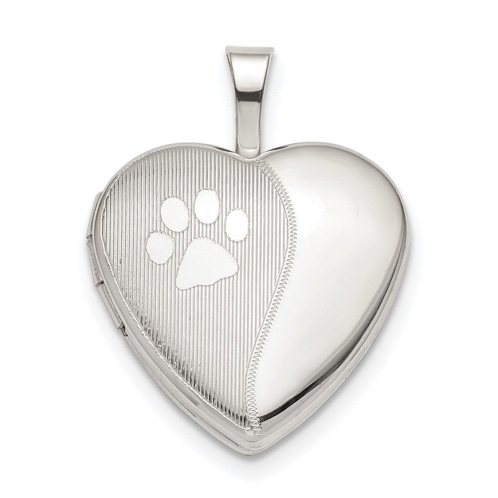 925 Sterling Silver 16mm Paw Print Heart Locket Engravable Charm Pendant Jewelry Gifts (Length 0.85" Width 0.63")