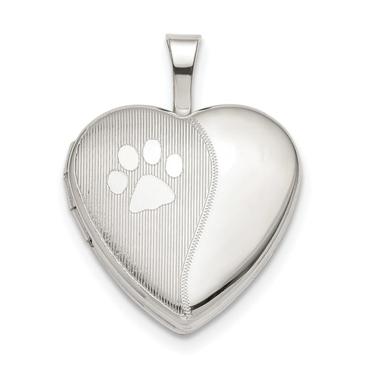 925 Sterling Silver 16mm Paw Print Heart Locket Engravable Charm Pendant Jewelry Gifts (Length 0.85" Width 0.63")