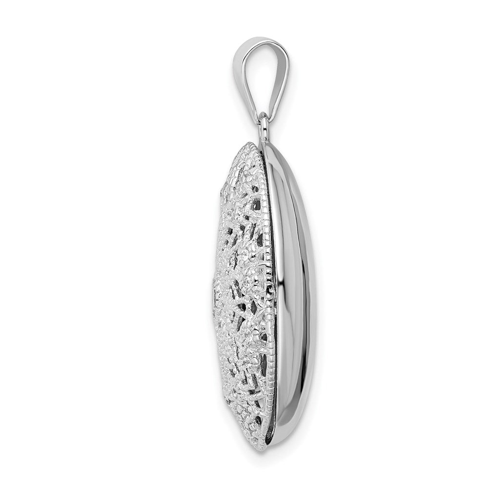 925 Sterling Silver CZ Filigree Top Polished Back Oval Locket Engravable Charm Pendant Jewelry Gifts (Length 1.21" Width 0.75")