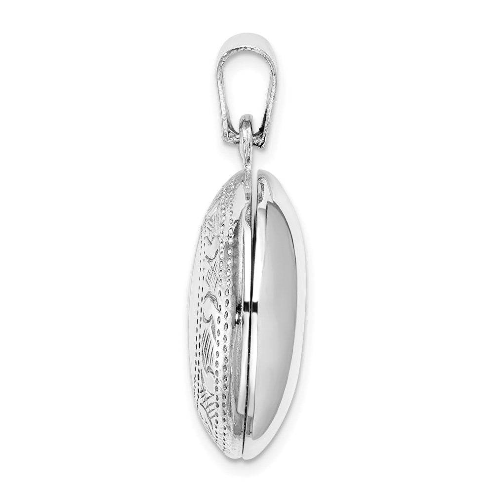 925 Sterling Silver Textured Border Circle Locket Engravable Charm Pendant Jewelry Gifts (Length 1.21" Width 0.85")