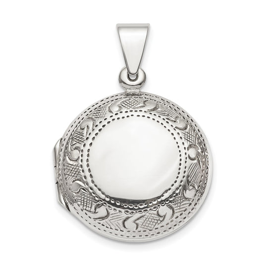 925 Sterling Silver Textured Border Circle Locket Engravable Charm Pendant Jewelry Gifts (Length 1.21" Width 0.85")