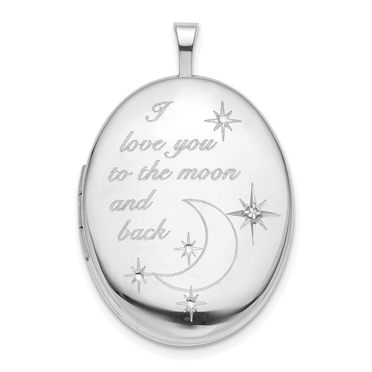 925 Sterling Silver 20mm LOVE TO THE MOON Diamond Oval Locket Engravable Charm Pendant Jewelry Gifts (Length 1.23" Width 0.8")