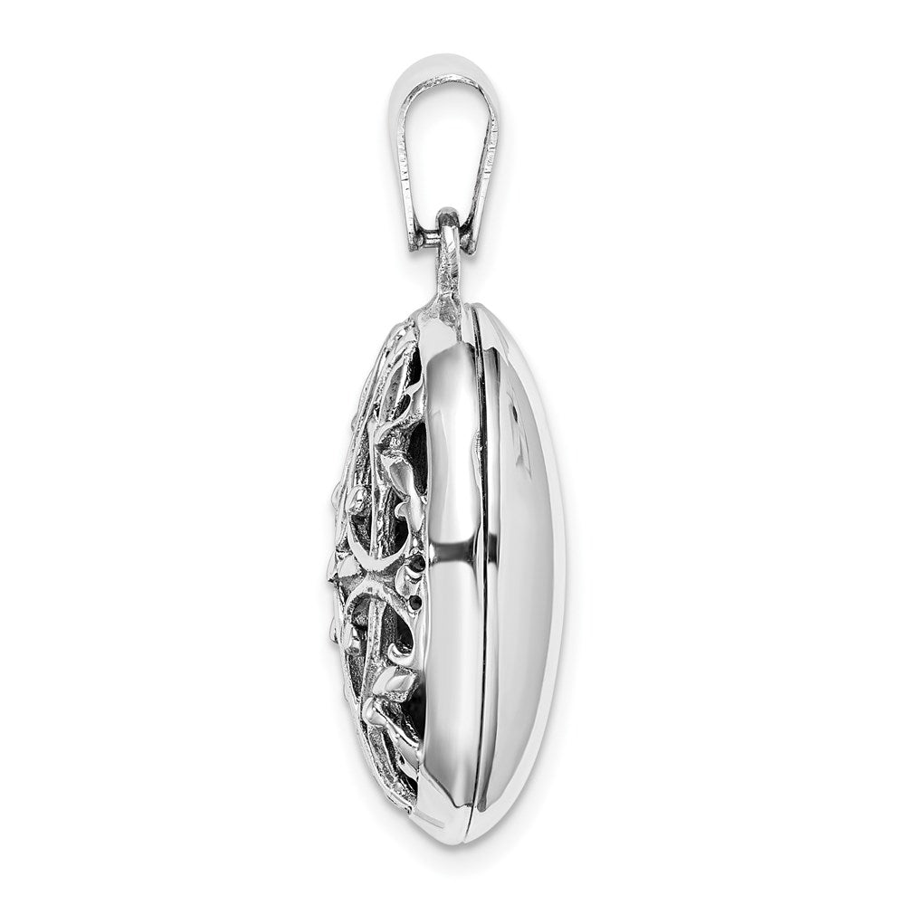 925 Sterling Silver Polished Filigree 22mm Oval Locket Engravable Charm Pendant Jewelry Gifts (Length 1.24" Width 0.69")