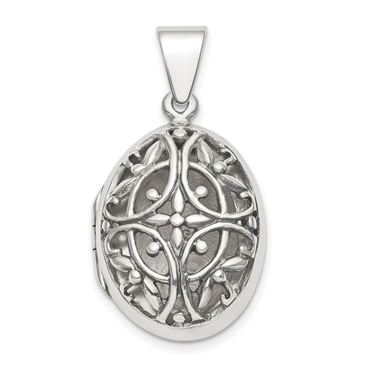 925 Sterling Silver Polished Filigree 22mm Oval Locket Engravable Charm Pendant Jewelry Gifts (Length 1.24" Width 0.69")