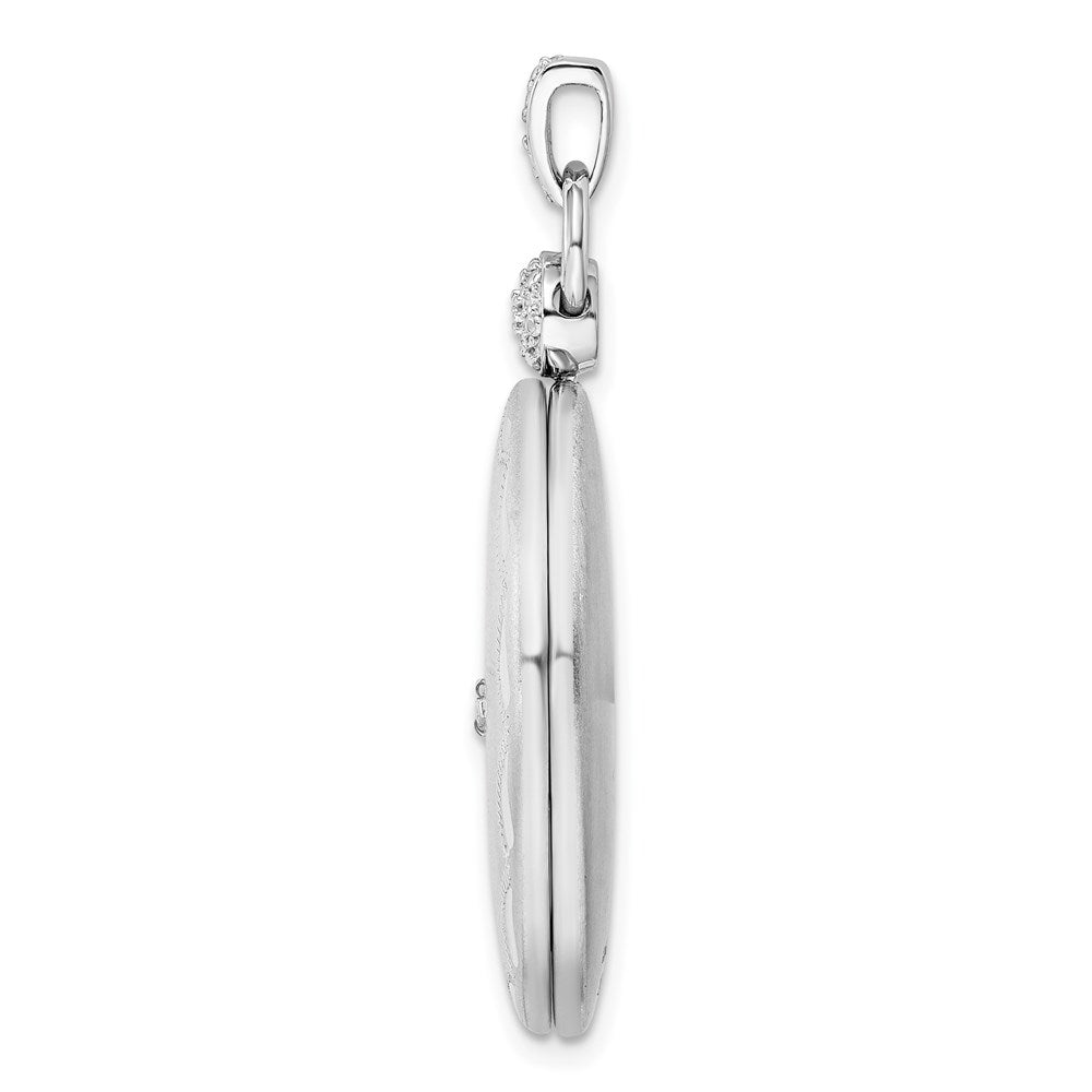 925 Sterling Silver 26mm Diamond Accented Diamond Cut Locket Engravable Charm Pendant Jewelry Gifts (Length 1.53" Width 0.8")