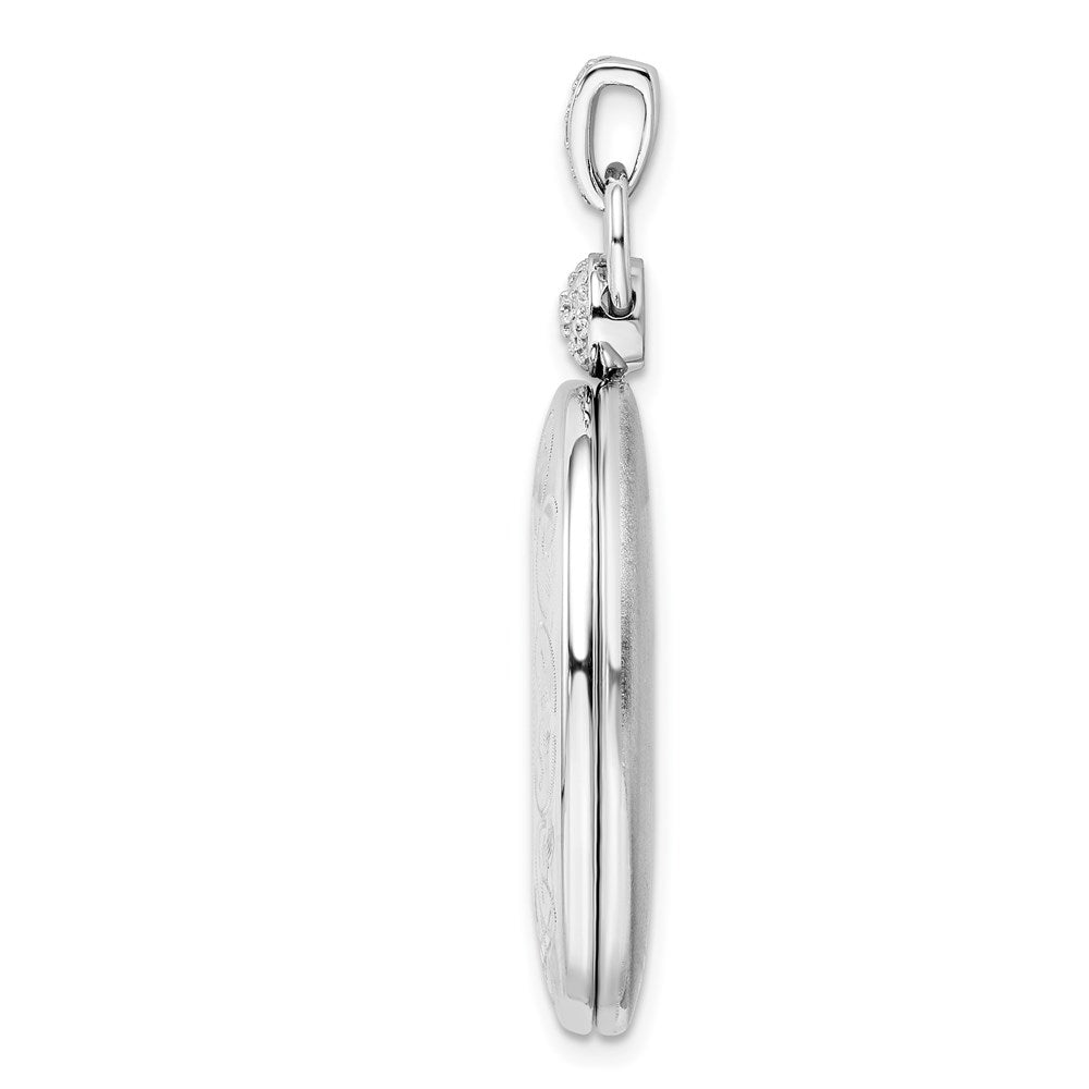 925 Sterling Silver 26mm Oval Diamond Accent Satin Locket Engravable Charm Pendant Jewelry Gifts (Length 1.52" Width 0.8")