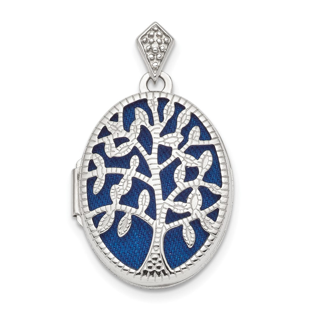 925 Sterling Silver Polished Textured Diamond Tree Locket Engravable Charm Pendant Jewelry Gifts (Length 1.12" Width 0.66")