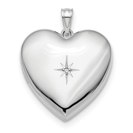 925 Sterling Silver 24mm with Diamond Star Ash Holder Heart Locket Engravable Charm Pendant Jewelry Gifts (Length 1.18" Width 0.93")
