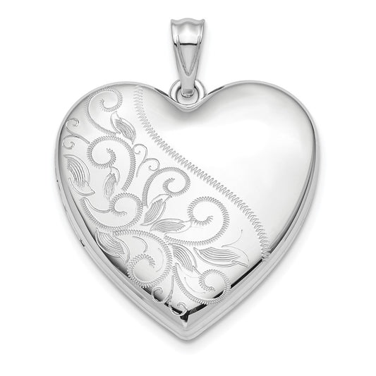 925 Sterling Silver 24mm Scrolled Ash Holder Heart Locket Engravable Charm Pendant Jewelry Gifts (Length 1.19" Width 0.93")