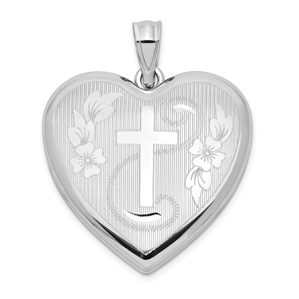 925 Sterling Silver 24mm Diamond Cut Crucifix Cross Ash Holder Heart Locket Engravable Charm Pendant Jewelry Gifts (Length 1.18" Width 0.93")