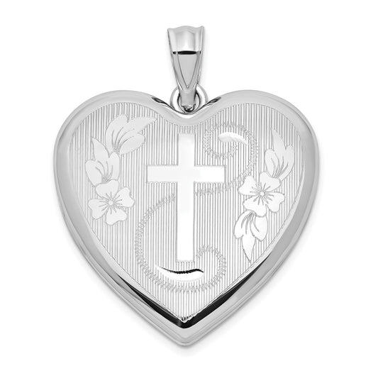 925 Sterling Silver 24mm Diamond Cut Crucifix Cross Ash Holder Heart Locket Engravable Charm Pendant Jewelry Gifts (Length 1.18" Width 0.93")