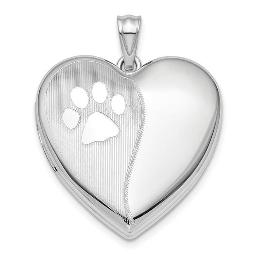 925 Sterling Silver Satin Pol Paw Prints Ash Holder Heart Locket Engravable Charm Pendant Jewelry Gifts (Length 1.19" Width 0.93")