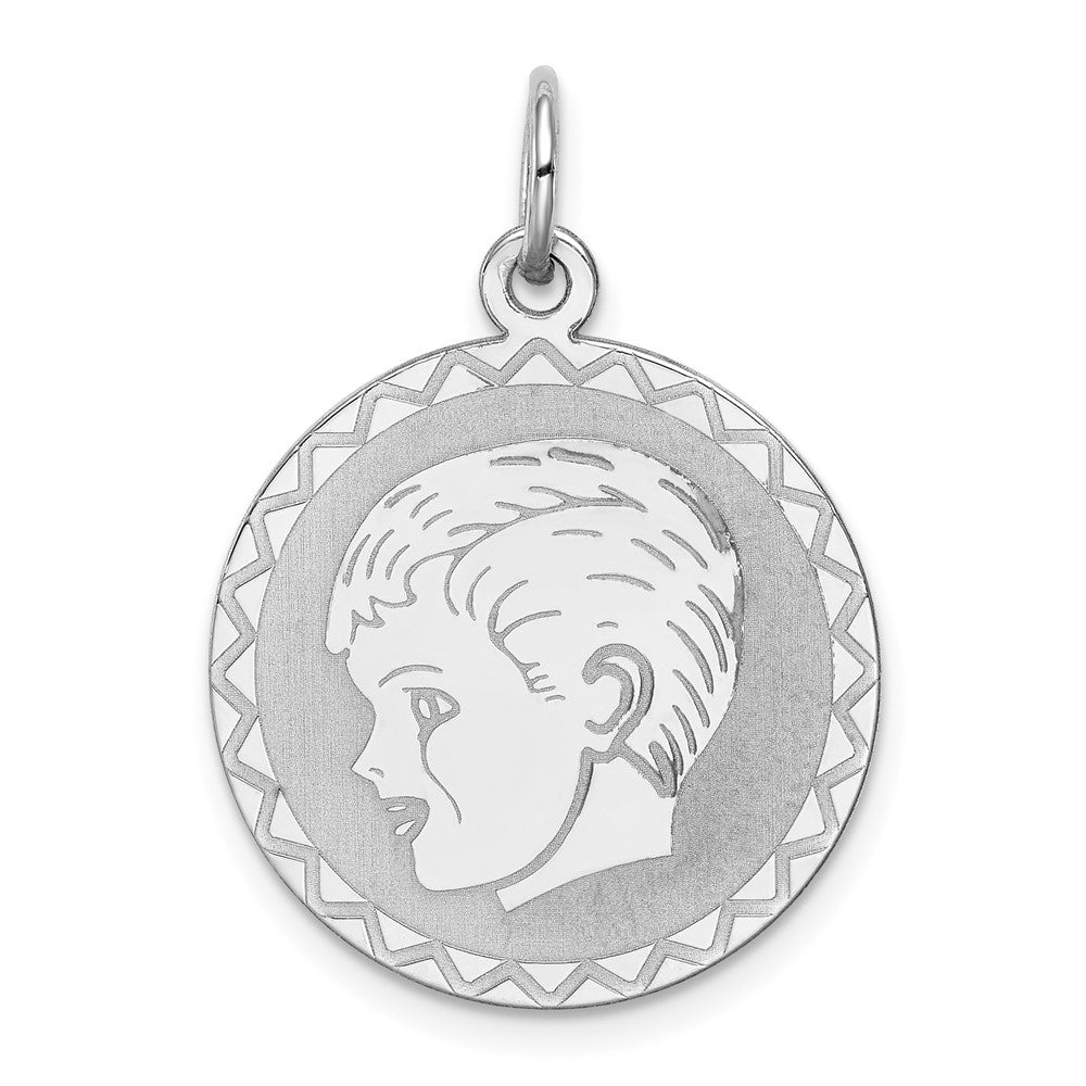 925 Sterling Silver Boy Disc Engravable Charm Pendant Jewelry Gifts (Length 1.01" Width 0.78")