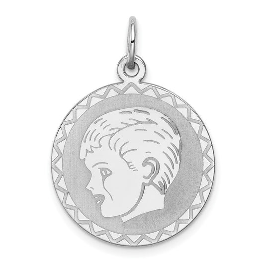 925 Sterling Silver Boy Disc Engravable Charm Pendant Jewelry Gifts (Length 1.01" Width 0.78")