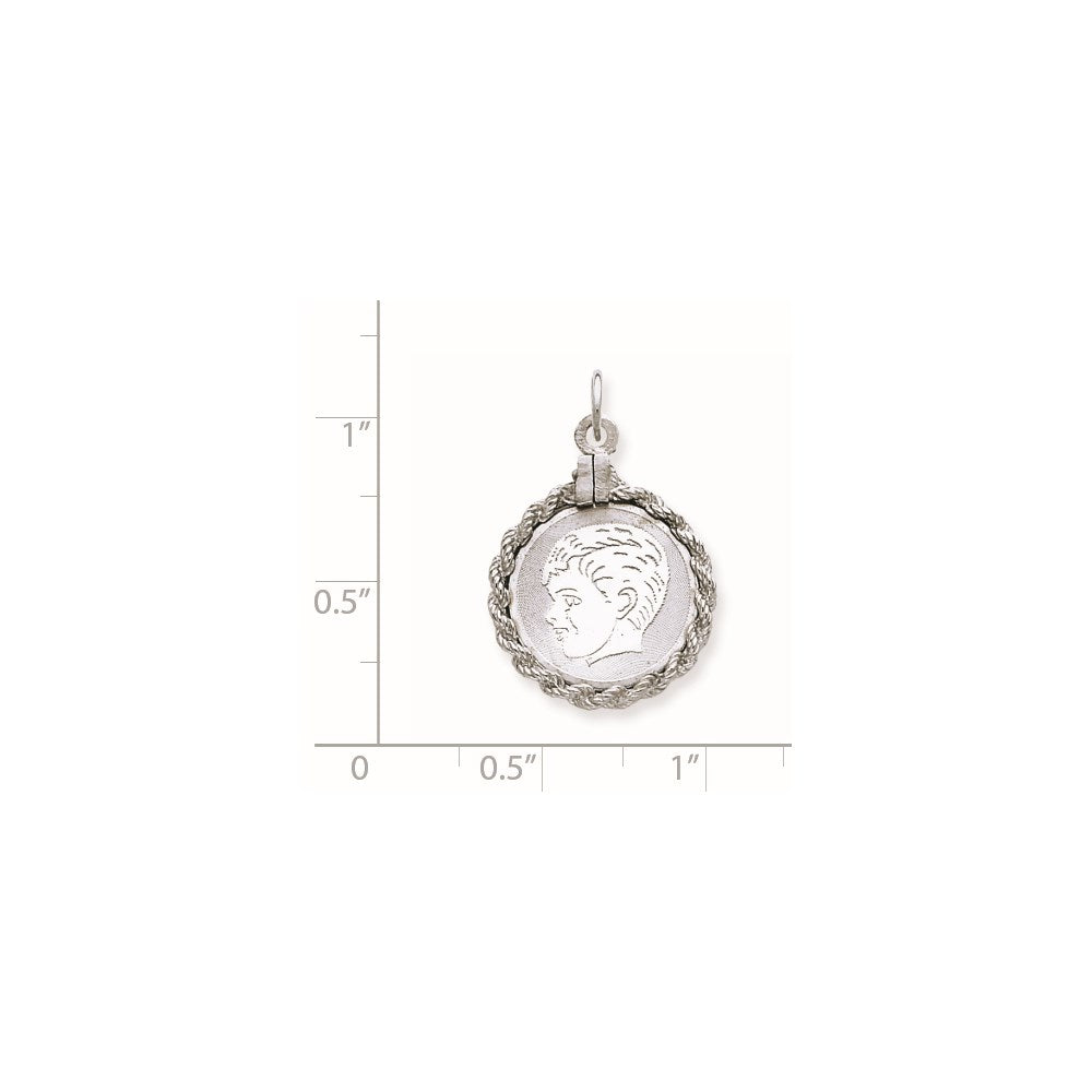925 Sterling Silver Boy Polished Front Satin Back Disc Engravable Charm Pendant Jewelry Gifts (Length 1.01" Width 0.68")