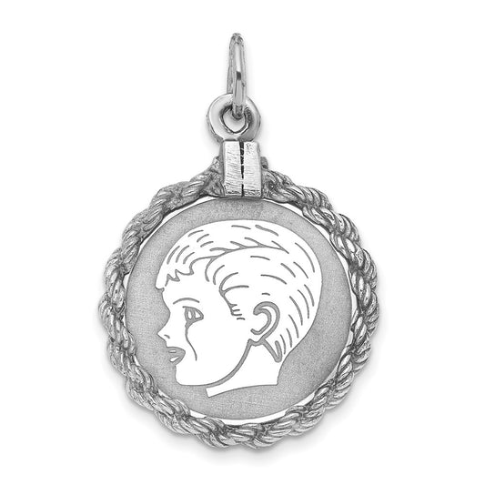 925 Sterling Silver Boy Polished Front Satin Back Disc Engravable Charm Pendant Jewelry Gifts (Length 1.01" Width 0.68")